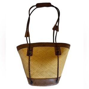 Vintage Brown and Natural Straw Shoulder Bag